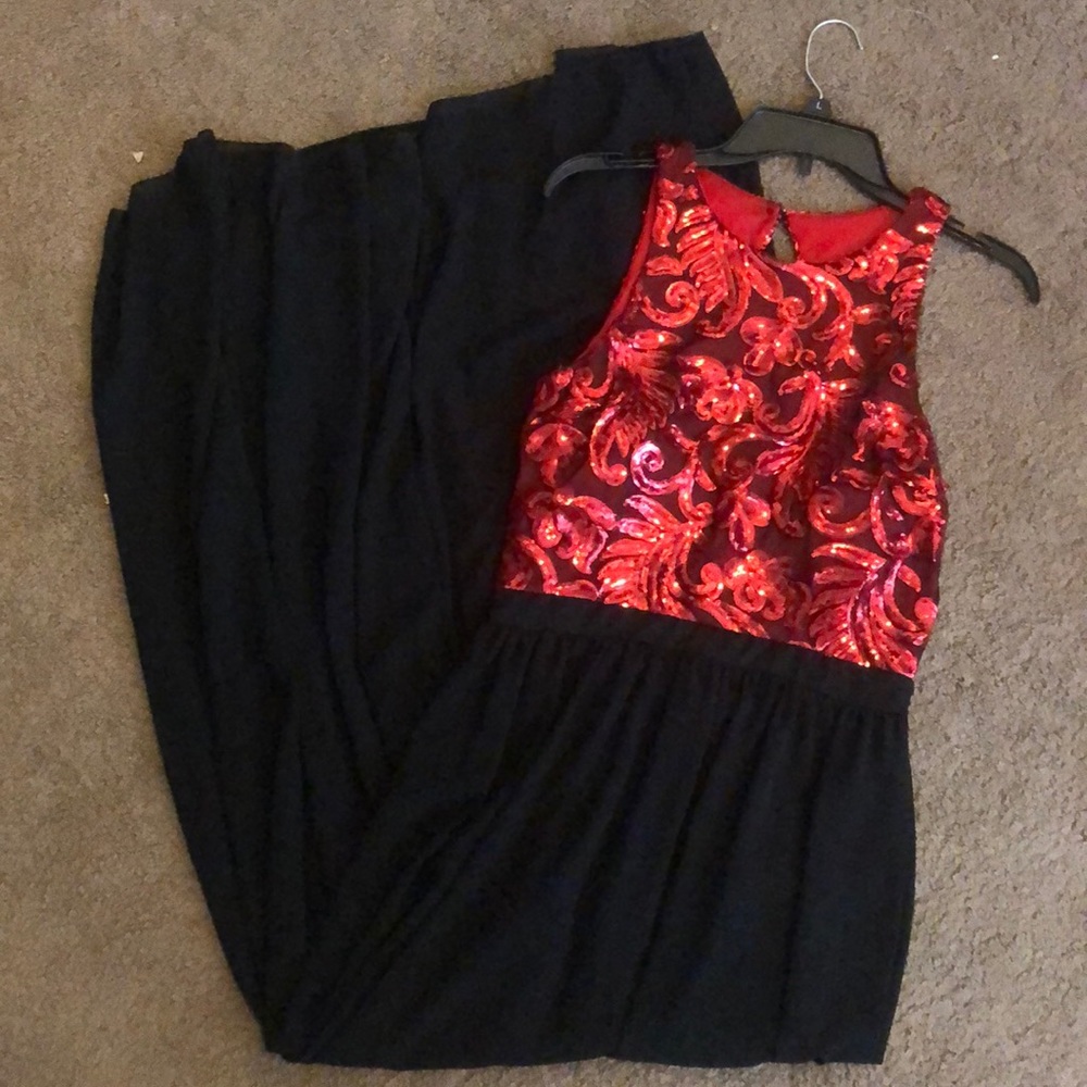 Red and Black Sequined Evening Gown